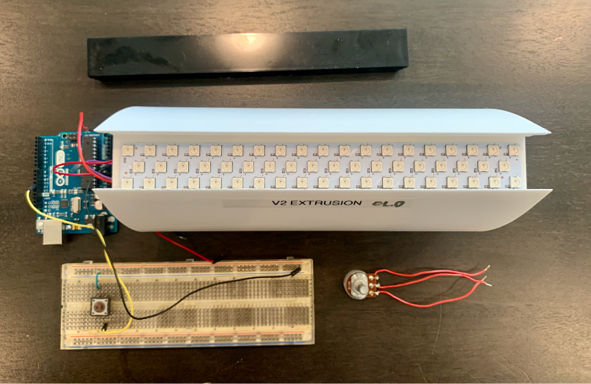 Diffusor, Arduino, LED strip, breadboard, potentiometer