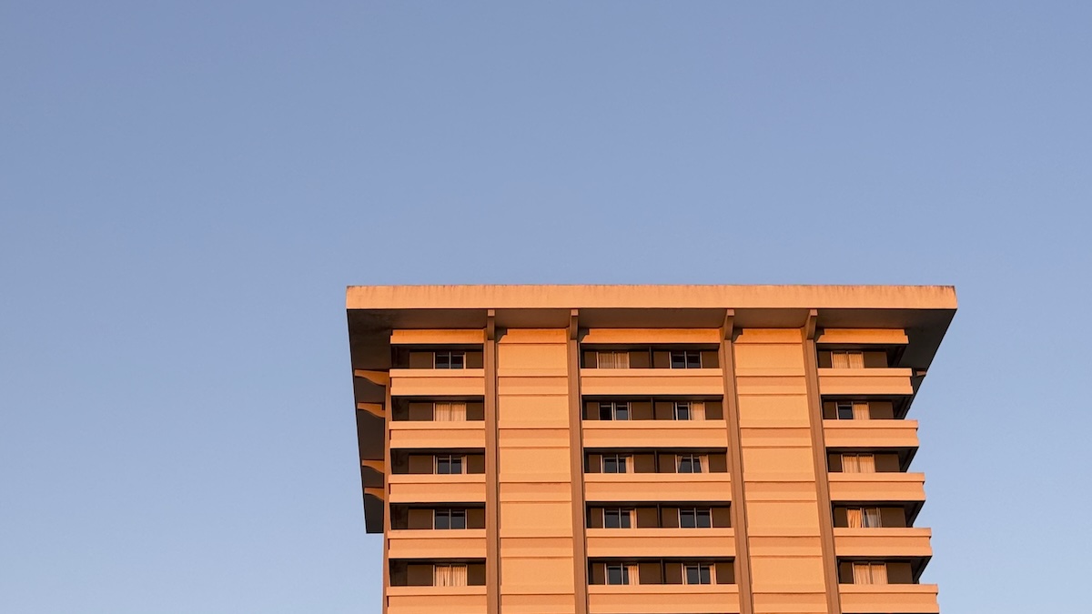 Building in Japantown, San Francisco lit by sunset